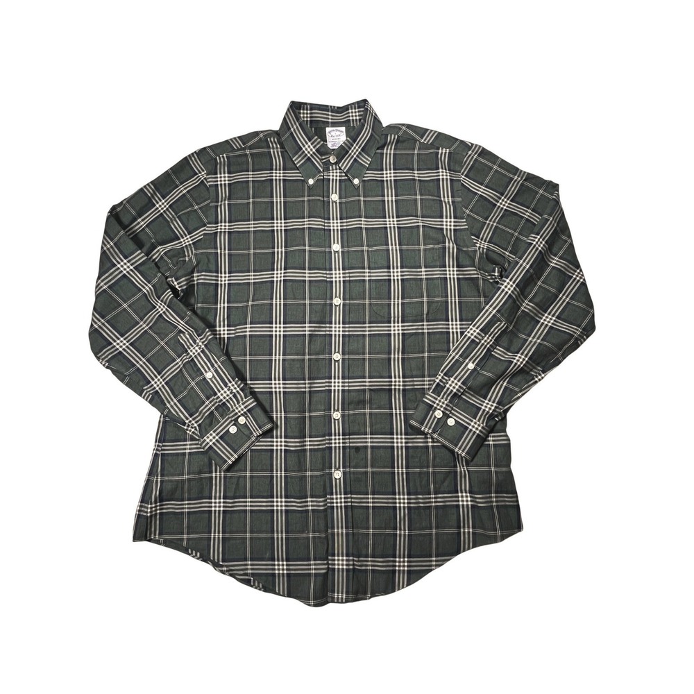 Brooks Brothers Regent Shirt Mens L Button Up Green Plaid Non Iron Supima Cotton - Picture 2 of 8